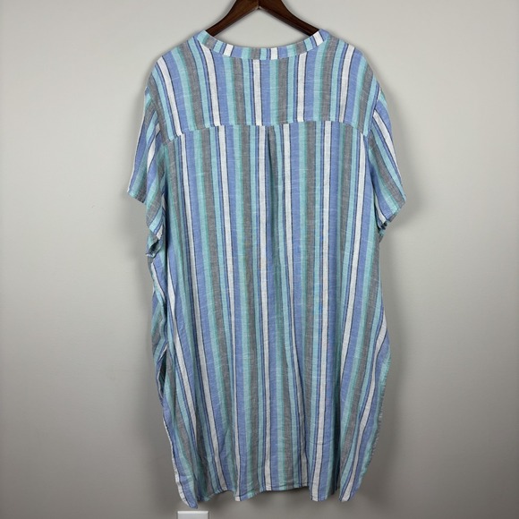 Woman Within Tunic Top 3X Linen Blend Striped Beachy Coastal Boho Short Sleeve - Picture 7 of 11